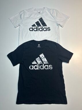 adidas Boy’s Badge of Sport Graphic Tee Bundle White & Black Camo Logo